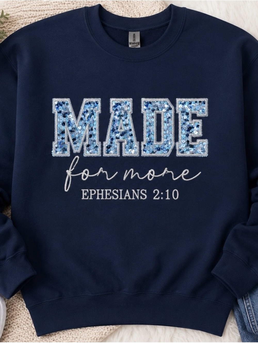 MADE for More Navy Sweatshirt with Blue Sequin Appliqué